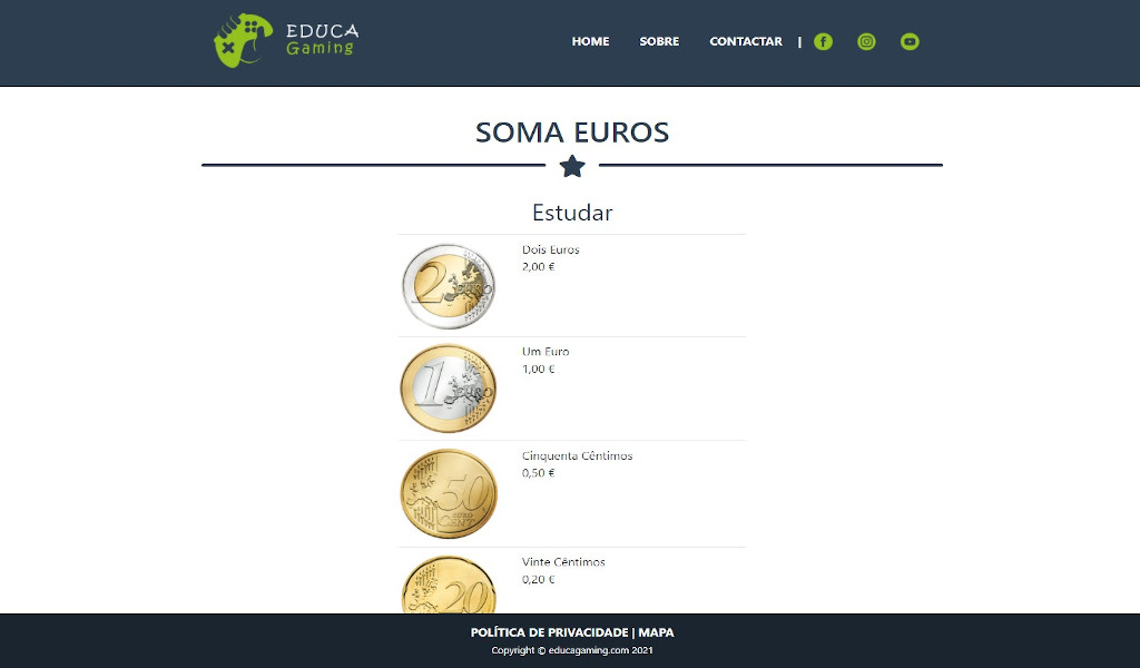 Soma Euros - Jogo Educativo com Euros