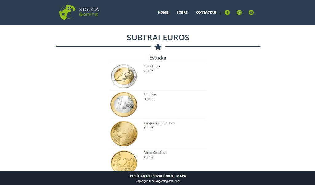 Subtrai Euros - Jogo com Euros