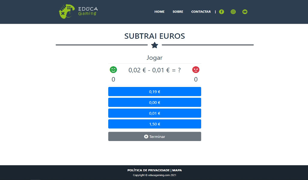 Subtrai Euros - Jogo com Euros