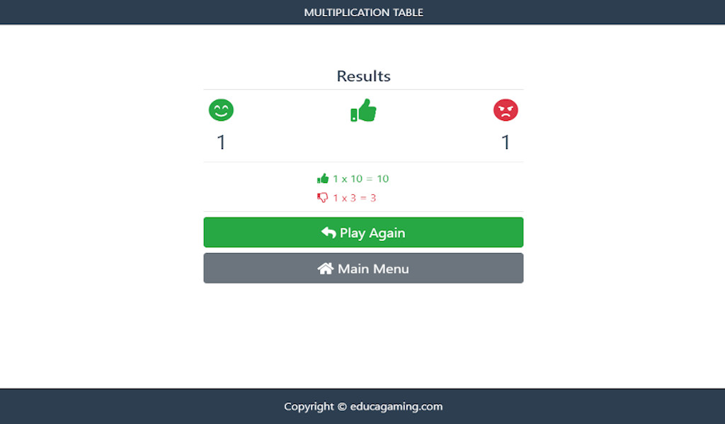 Tabuadas - Jogo Educativo