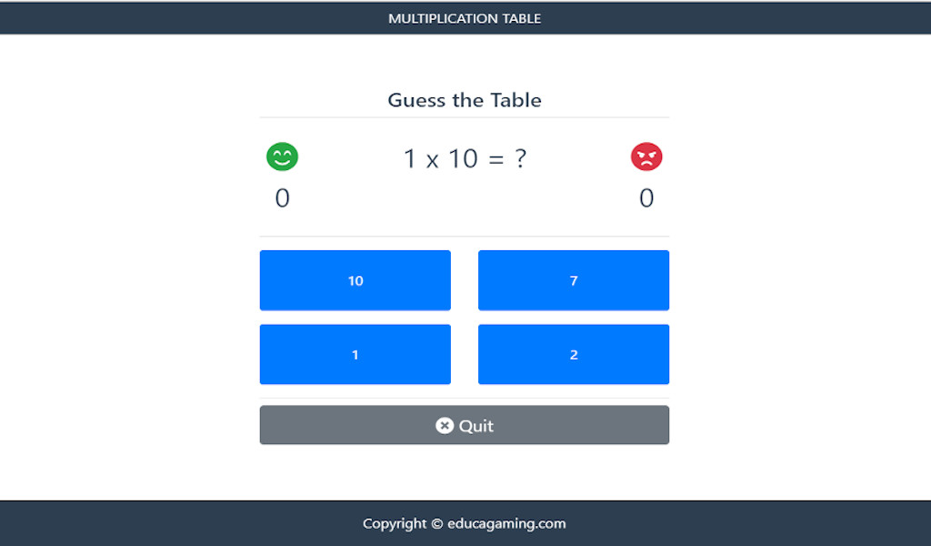 Tabuadas - Jogo Educativo